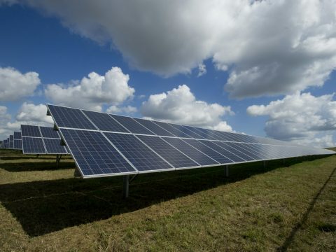 Paneles solares fotovoltaicos bajo un cielo despejado